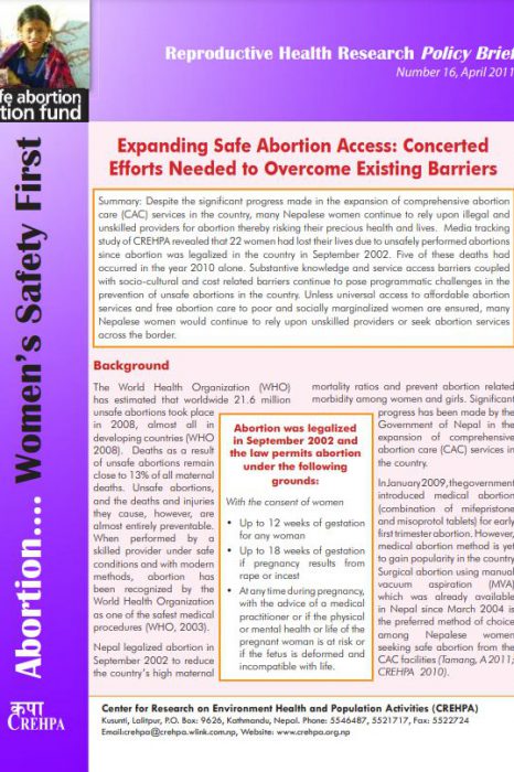 Reproductive Health Research Policy Brief