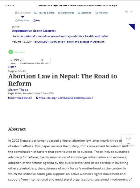 Abortion Law in Nepal The Road to Reform Reproductive Health Matters